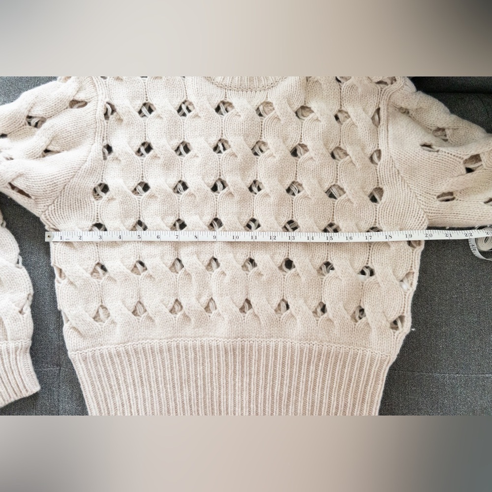 Stella Nova Open Stitch Sweater Anthropologie Wool Blend Cream Oat Size M - Picture 10 of 11